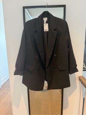 H&M NWT Black Women’s Double-Breasted Boyfriend Blazer Jacket